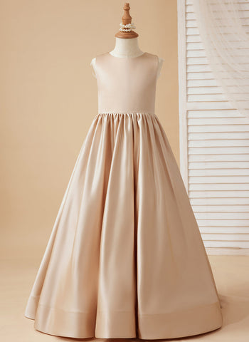 Vestido de niña de las flores de corte A, de satén y encaje, hasta el suelo 