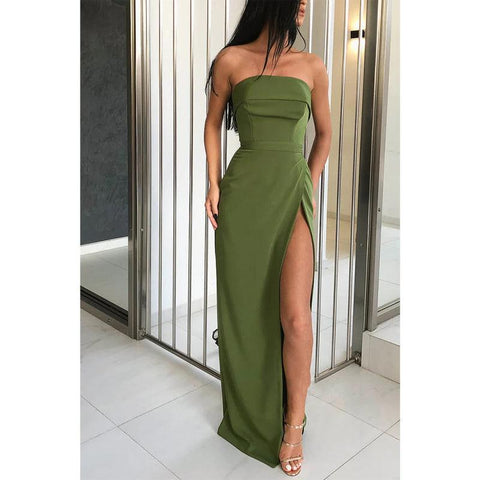 Sheath/column Prom Dress Chic Strapless Simple Formal Evening Dress with Slit
