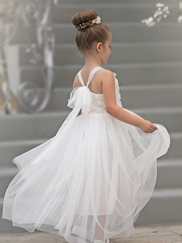 Vestido de bebé niña con lazo de tul y aplique floral en 3D de la colección Jardín Encantado 