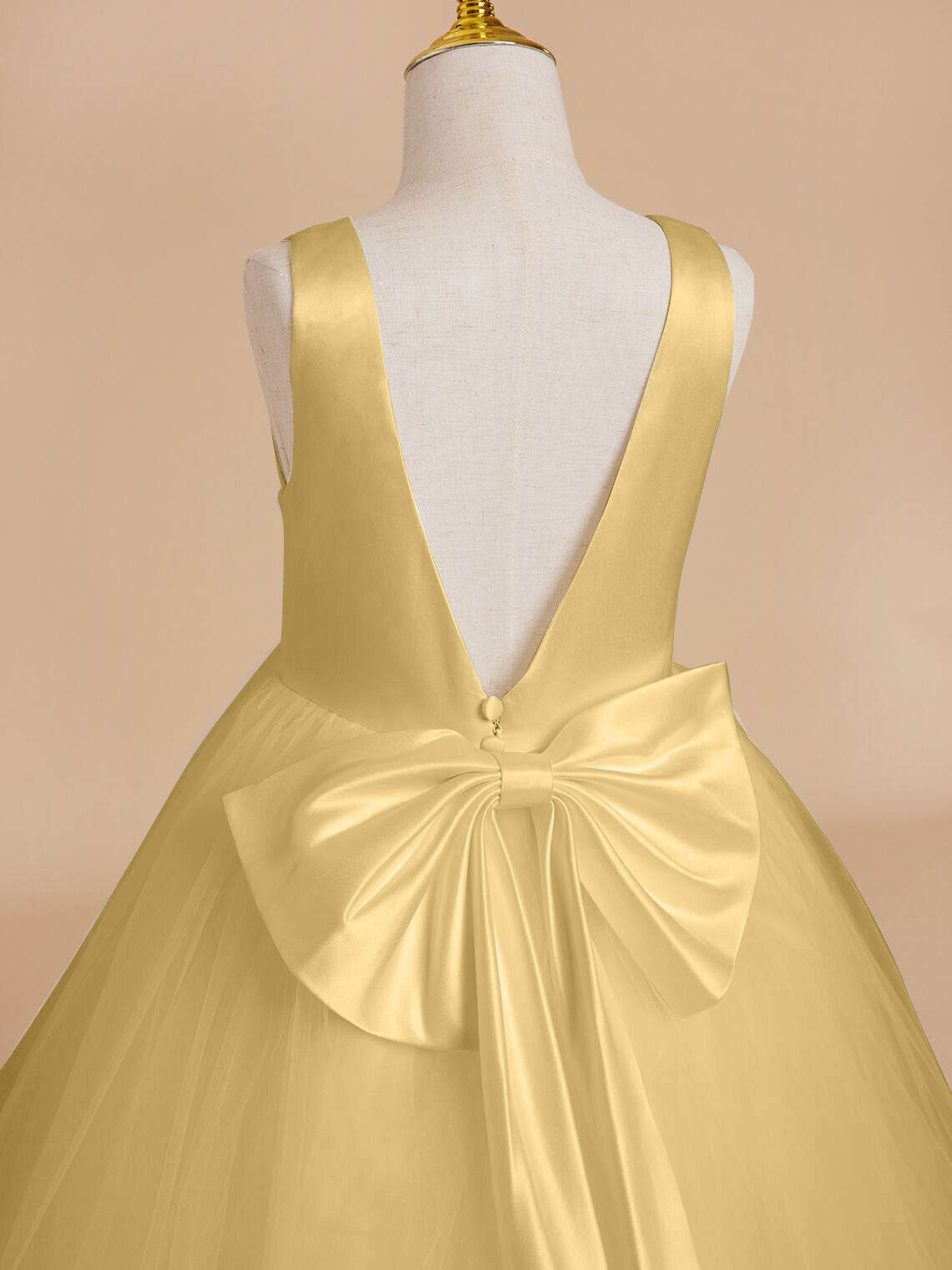Vestido clásico blanco de corte A sin mangas para niña de las flores, de satén y tul 