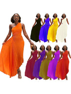 Robe trapèze plissée sans manches à taille roulée, sans manches, à une épaule, sexy, style bal de promo et soirée.