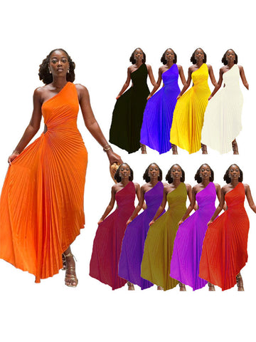 Robe trapèze plissée sans manches à taille roulée, sans manches, à une épaule, sexy, style bal de promo et soirée.