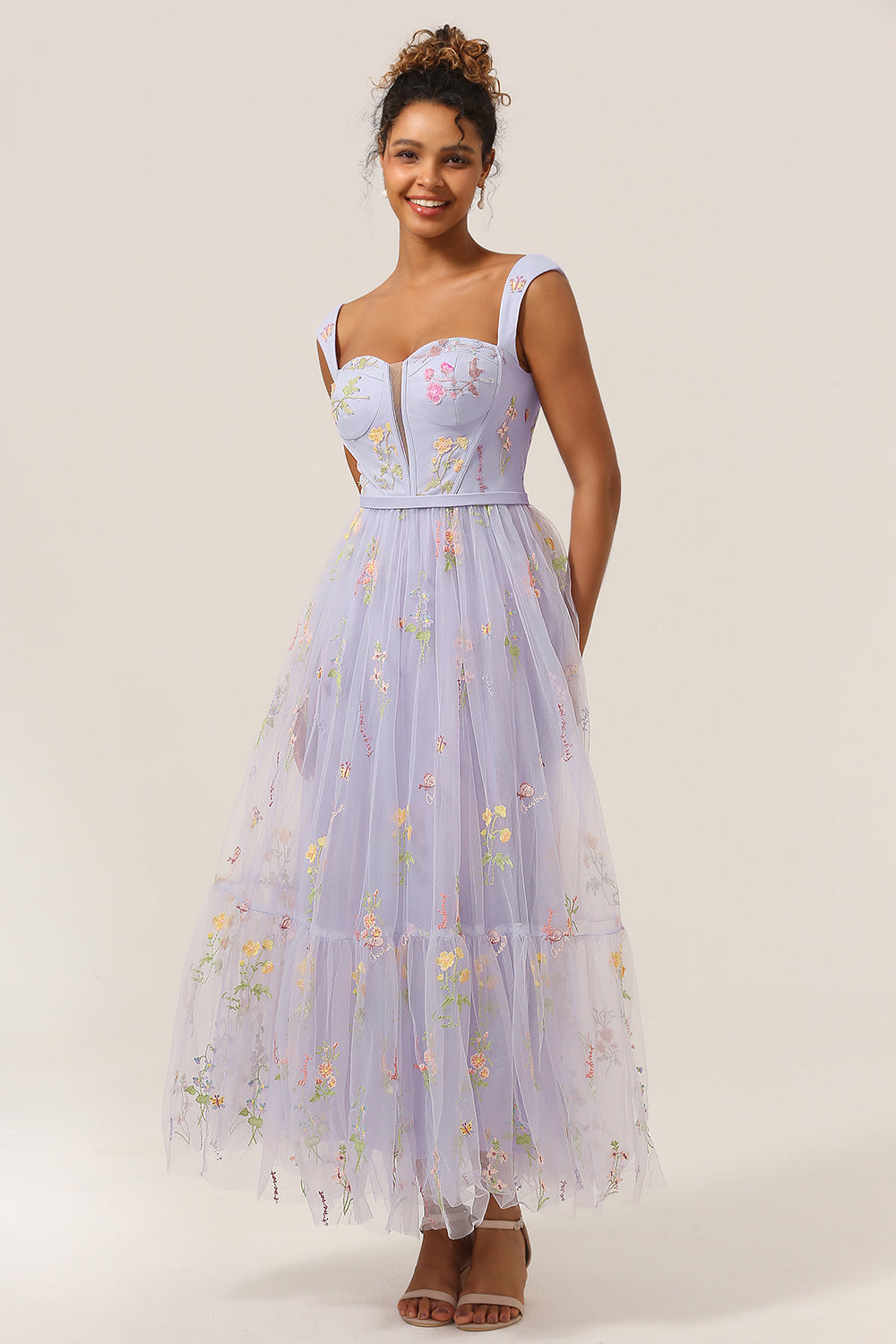 Cute A Line Sweetheart Light Purple Long Prom Dress with Embroidery