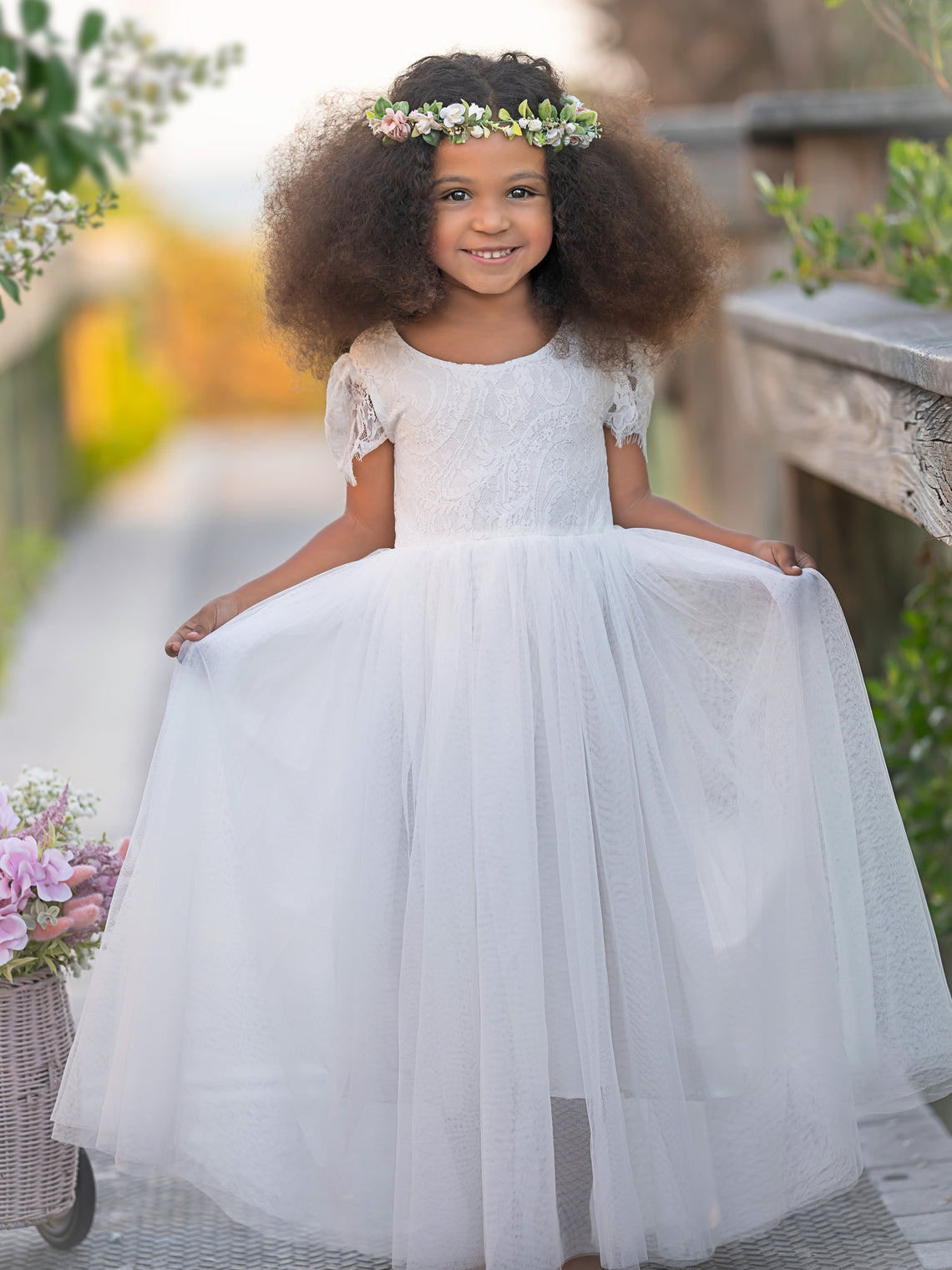 Vestido bohemio de encaje hasta el tobillo para niña de las flores 