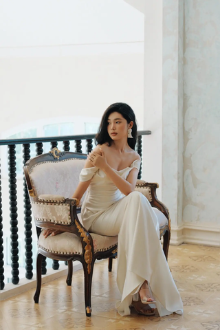 Charming Off Thes Satin Mermaid Evening Dress,White Prom Dress Wedding Dress Y8592