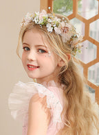Diadema rosa para niña de las flores, ideal para uso diario, bodas u ocasiones especiales. Con encaje, lentejuelas, perlas y flores. 