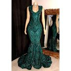 Vestido de fiesta de noche sin mangas con lentejuelas de sirena glamuroso y dramático