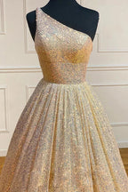 Sparkly Plus Size Light Blue One Shoulder A Line Sequins Prom Dress