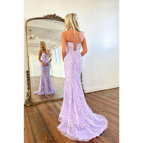 Robe de bal longue fourreau en dentelle avec décolleté en cœur pour adolescentes