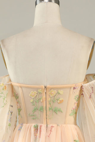 Elegant Black Off The Shoulder Long Sleeves A-Line Prom Dress