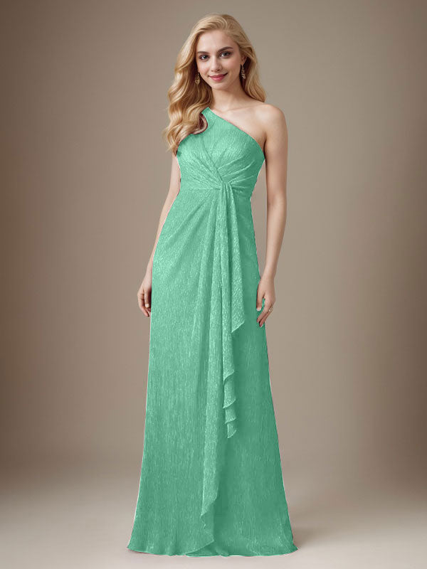 Vestido Ruby Sheath de malla metálica con un solo hombro para la madre de la novia