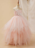Vestido de baile/princesa de encaje y tul rosa hasta el suelo (2003226757)