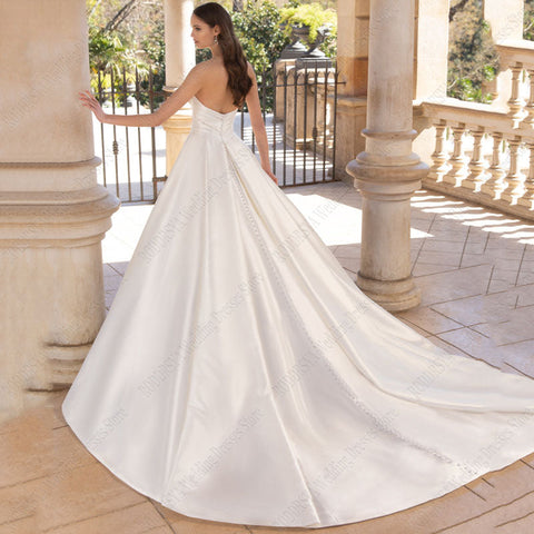 Strapless Satin Wedding Dresses For Women Bridal Party Gowns Sexy High Slit свадебное платье Modern Custom Made 2023