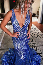 Deep V Neck Sequin Mermaid Prom Dress
