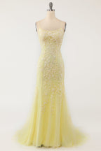 Robe de bal longue sirène violet clair avec appliques