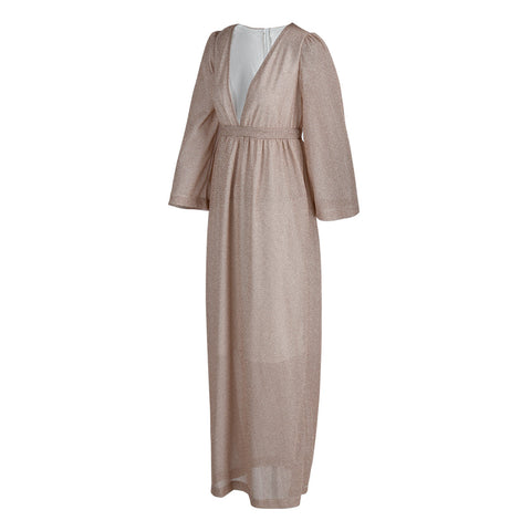 Robe de soirée élégante à empiècements unis et col en V plissé (4 couleurs) 