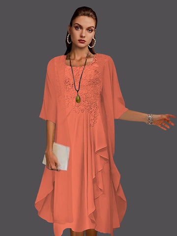 Two Piece A-Line Chiffon Lace Sleeveless Jacket Dresses with Pleats Appliques