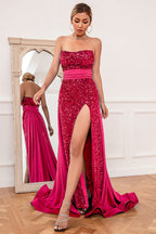 Robe de bal bustier à sequins royaux