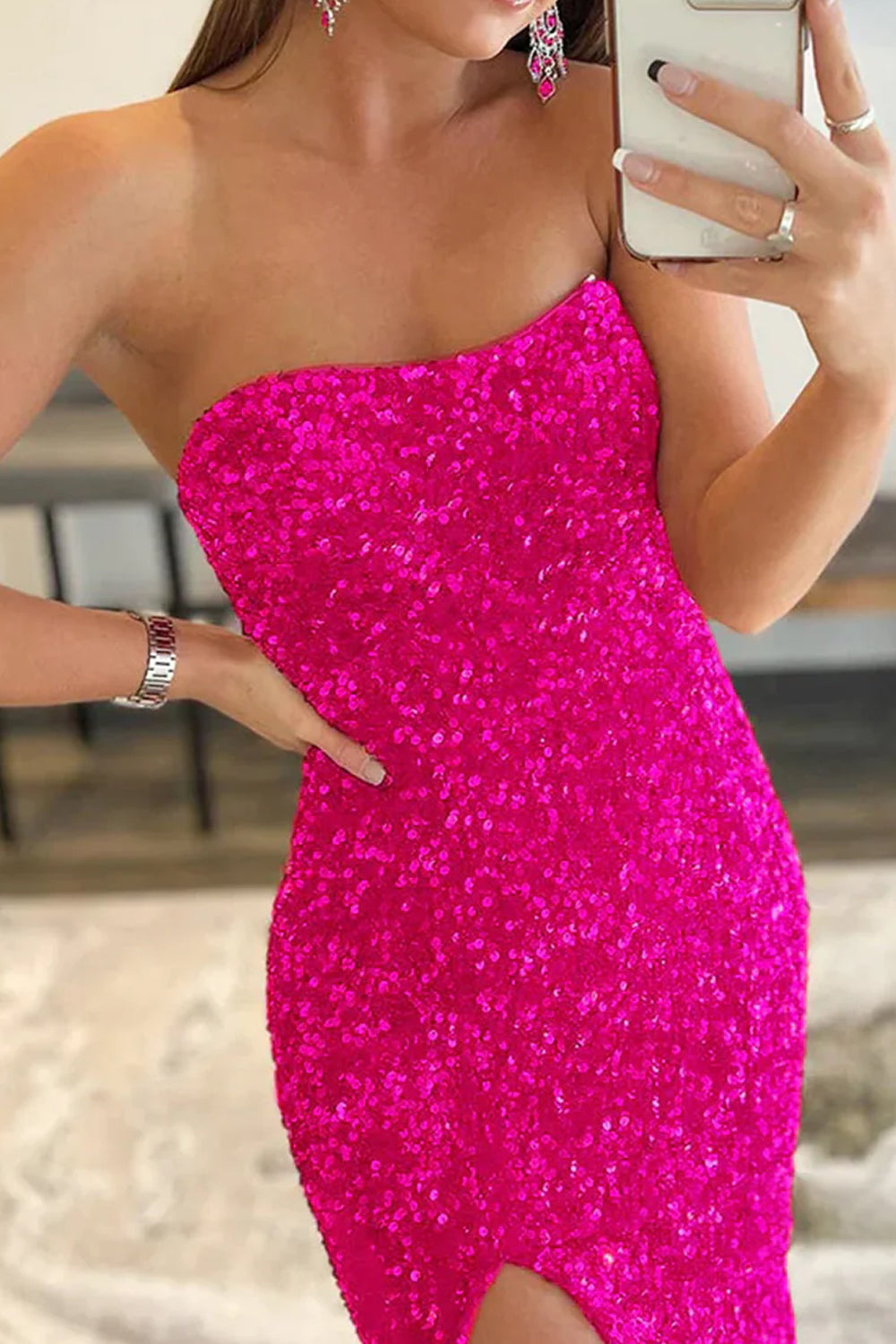 Robe de bal sirène royale à sequins sans bretelles