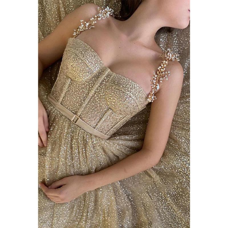 Robe de bal scintillante à paillettes champagne chérie 