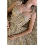 Robe de bal scintillante à paillettes champagne chérie 