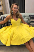 Cute A Line V Neck Yellow Short Homecoming Dress
