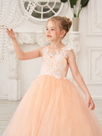 Elegante vestido de princesa sin mangas de tul para niña de las flores, corte en A 