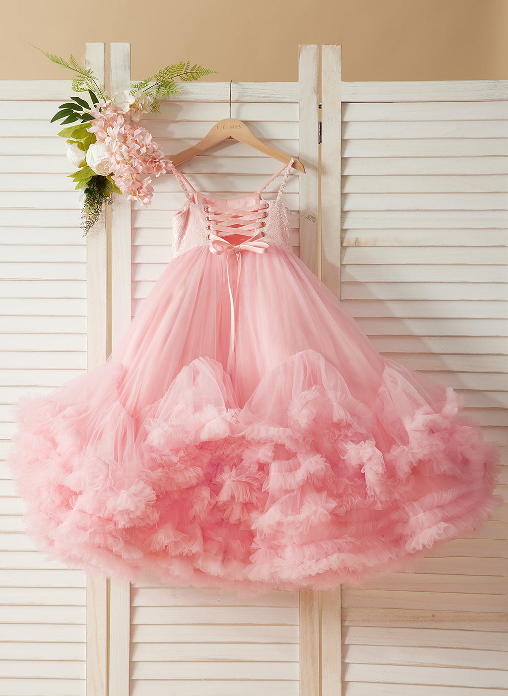 Vestido rosa de tul hasta el suelo para niña de las flores 