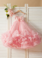 Vestido rosa de tul hasta el suelo para niña de las flores 
