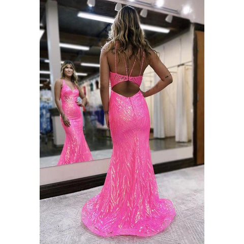 Trumpet/Mermaid Couture & Ornate Straps V-neck Sequins Evening Party Prom Dress