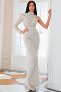 Robe de bal sirène abricot à sequins et perles