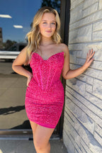 Bodycon Sweetheart Pink Sequins Short Homecoming Dress