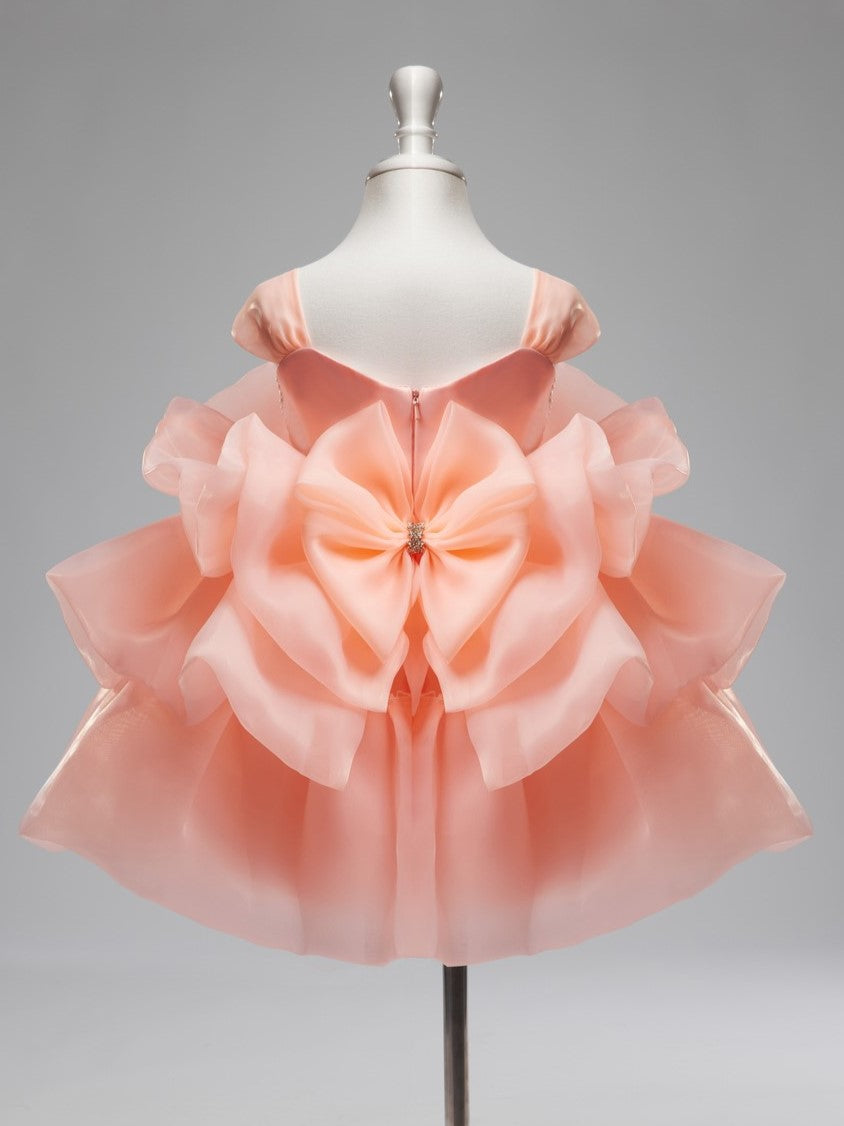 Vestido de organza con flores 3D hasta la rodilla para fiesta de primer cumpleaños de niña 