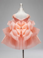 Vestido de organza con flores 3D hasta la rodilla para fiesta de primer cumpleaños de niña 