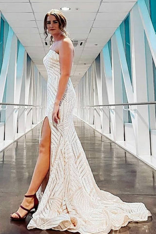 Sky Sequins Strapless Long Prom Dress