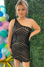 Sheath One Shoulder Sequins Tight Short Homecoming Dress