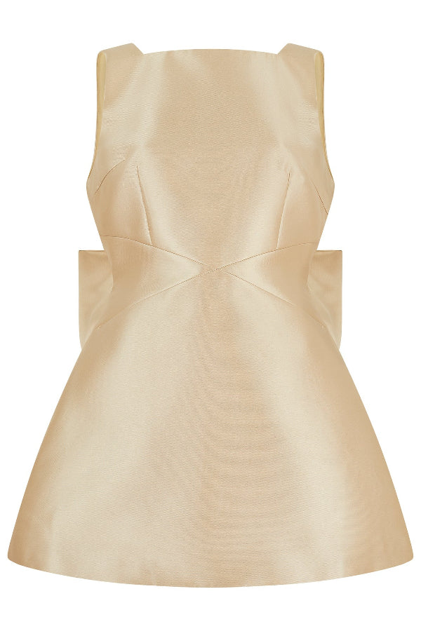 Robe mini Ultimate Muse en satin à nœud oversize et col carré 