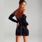 Robe de bal élégante brodée de papillons et de cristaux 