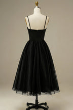 Tulle A-line Midi Simple Prom Dress