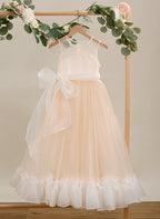 Vestido rosa de corte A, largo hasta el suelo, de tul y organza (010226975) 
