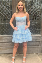 Cute A Line Strapless Corset Homecoming Dress with Ruffles