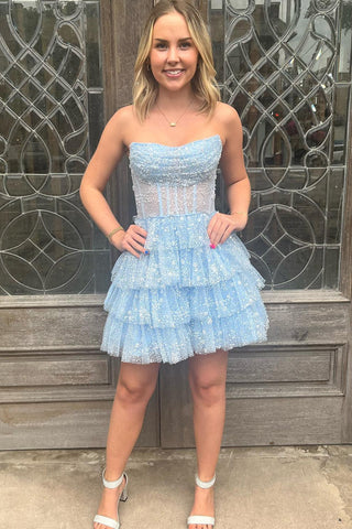 Cute A Line Strapless Corset Homecoming Dress with Ruffles