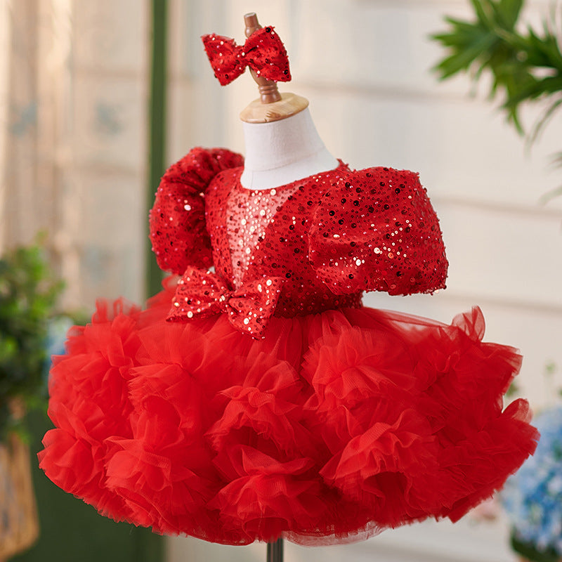 Vestido de fiesta de cumpleaños para bebé niña, de tul y lentejuelas hasta la rodilla 