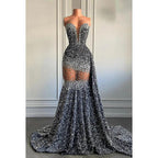 Robe de soirée sirène sexy et tendance, col en V, sans manches, à volants, entièrement pailletée