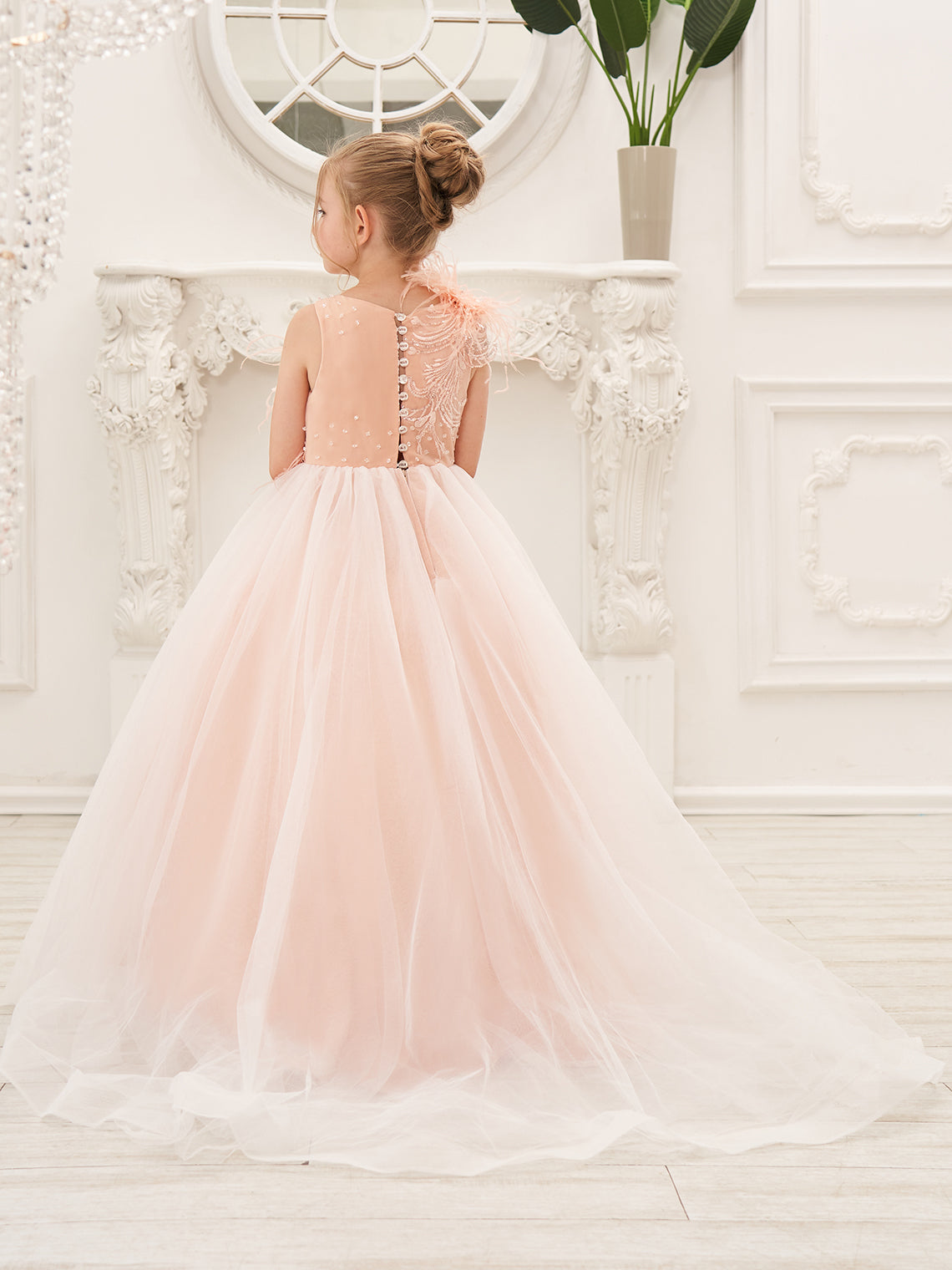 Vestido de princesa rosa para niña de las flores, estilo gala/con cola de tul. 