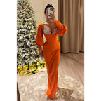 Robe de bal de fin d'année simple et décontractée, col en V, manches longues, froncée, fourreau, avec strass
