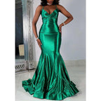 Vestido sexy de fiesta de graduación con escote en V y tirantes finos para mujer negra 