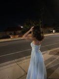 Charming Blue A-line Evening Dress Blue Formal Gown Y6533