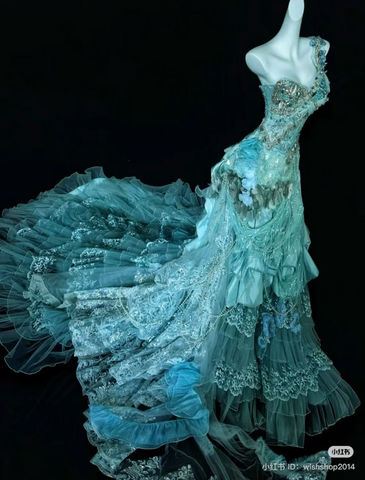 Robe de bal longue Dream One Shoulder en tulle et dentelle à volants Y8492