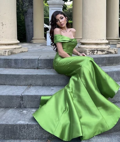 Elegant Off The Shoulder Green Prom Dress Green Evening Dress Y5348